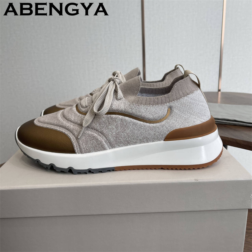 Heren Nieuwe veelkleurige gebr - Knit Fabric Lace Up Sneakers recensie en prijs